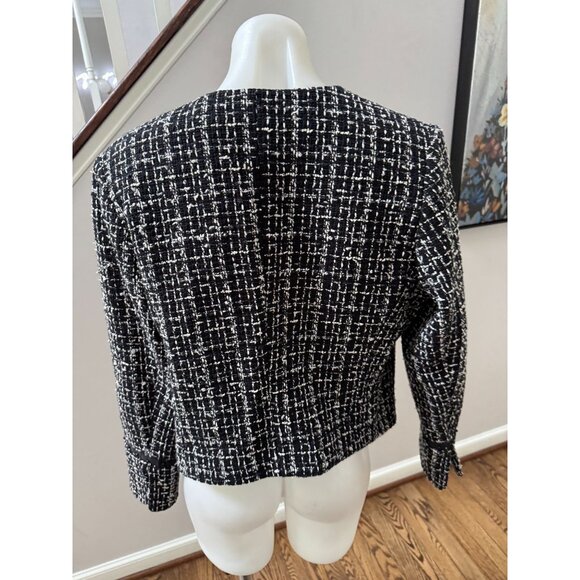 BOSS Hugo Boss Kalali Cropped Tweed Blazer Jacket Black White Size 12 - Picture 7 of 8